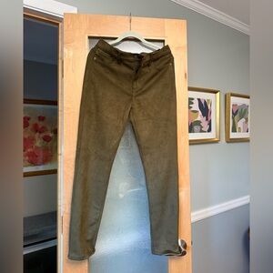 Banana Republic olive green ‘suede like’ pants polyester and spandex, wash well